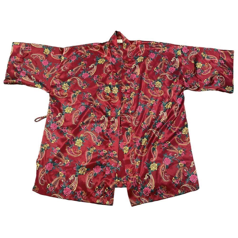 VINTAGE Victorias Secret Robe Women Floral Paisley Cranberry Wrap Ladies OS